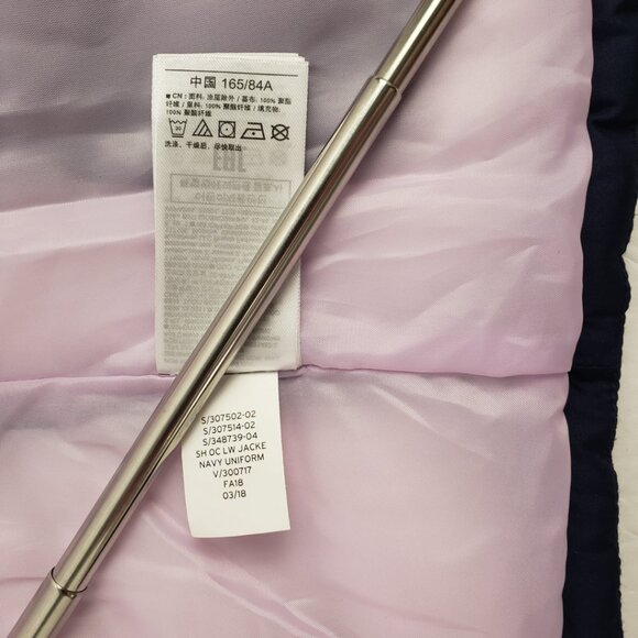 Gap XS Navy Uniform Blue Puffer Lavender Lining Jacket Coat Fall Winter - Picture 7 of 15